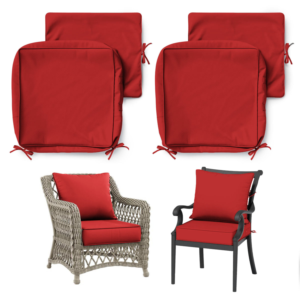 2 Pack Patio Cushion & Chair Cover Set-Red