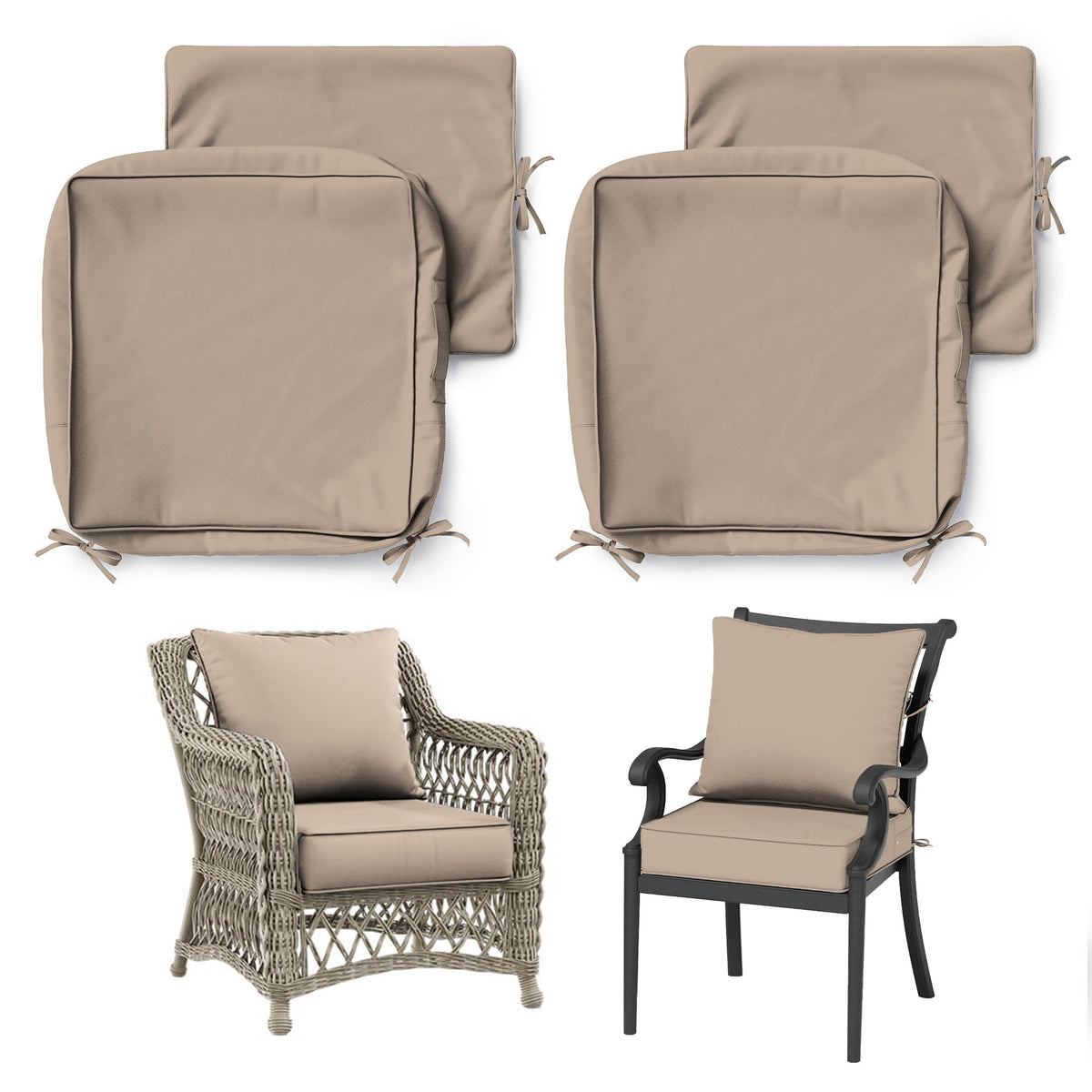 2 Pack Patio Cushion & Chair Cover Set-Sand