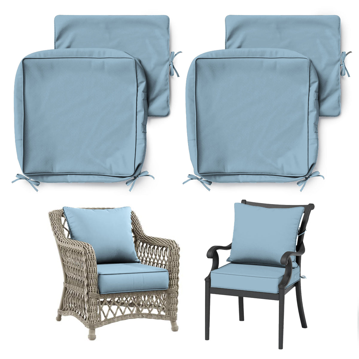 2 Pack Patio Cushion & Chair Cover Set-Sky Blue