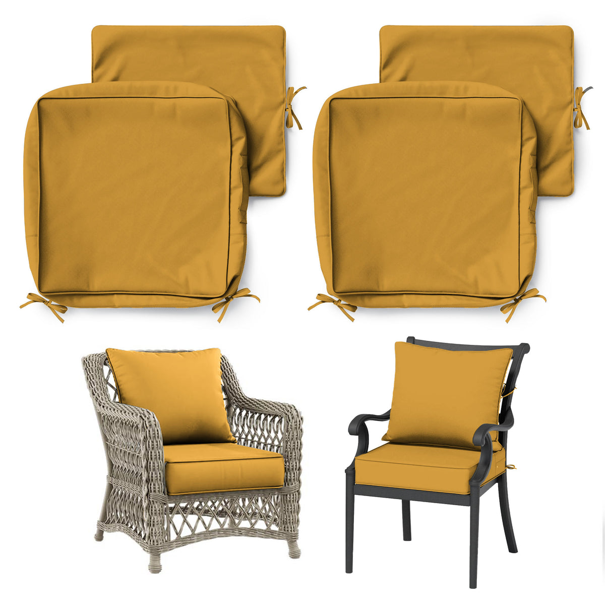 2 Pack Patio Cushion & Chair Cover Set-Yellow