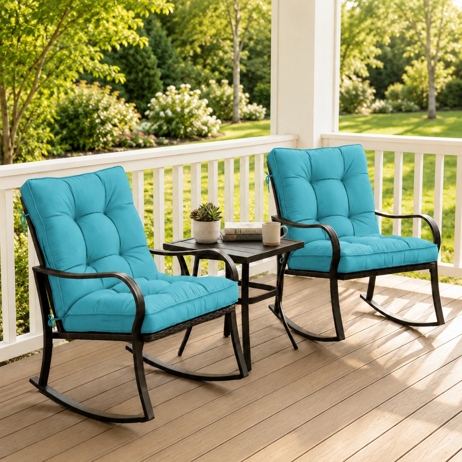 2 Pack Patio High Back Replacement Cushions-Aqua Blue