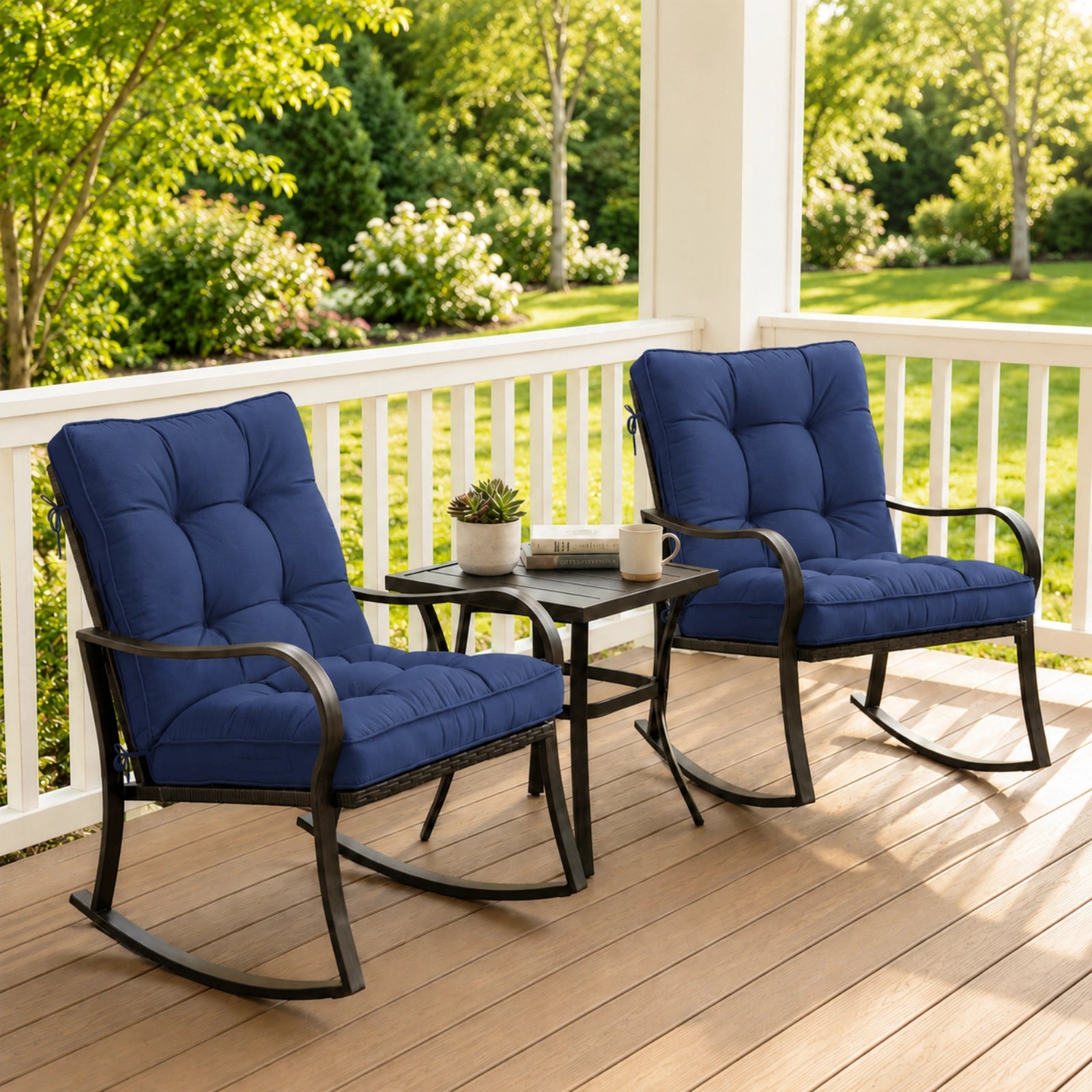 2 Pack Patio High Back Replacement Cushions-Blue