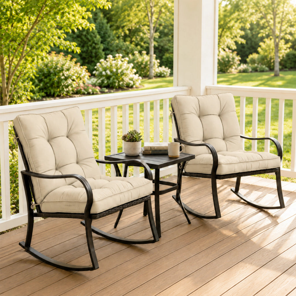 2 Pack Patio High Back Replacement Cushions-Cream