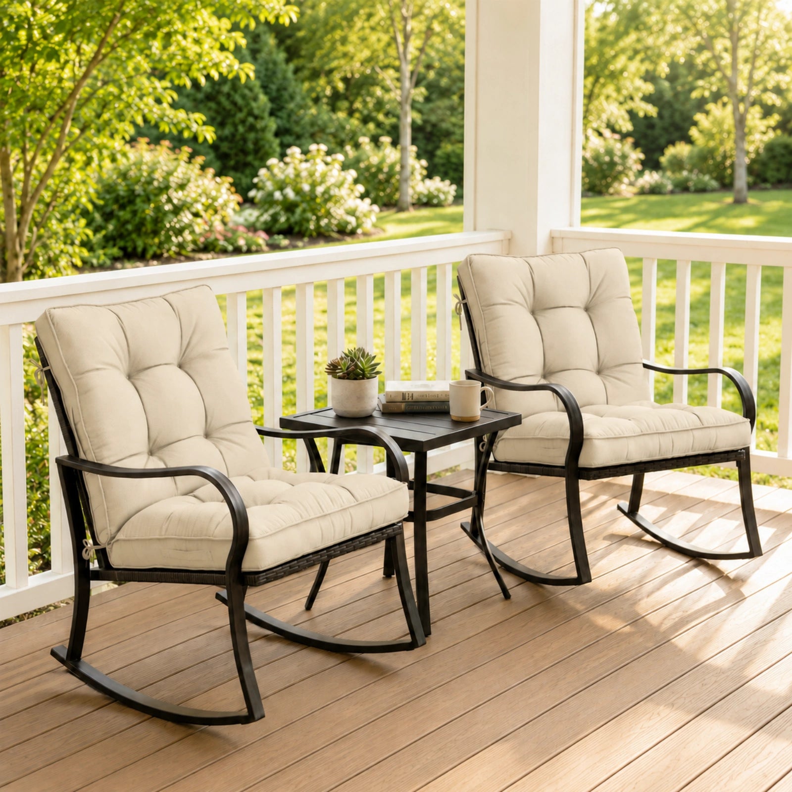 2 Pack Patio High Back Replacement Cushions-Cream