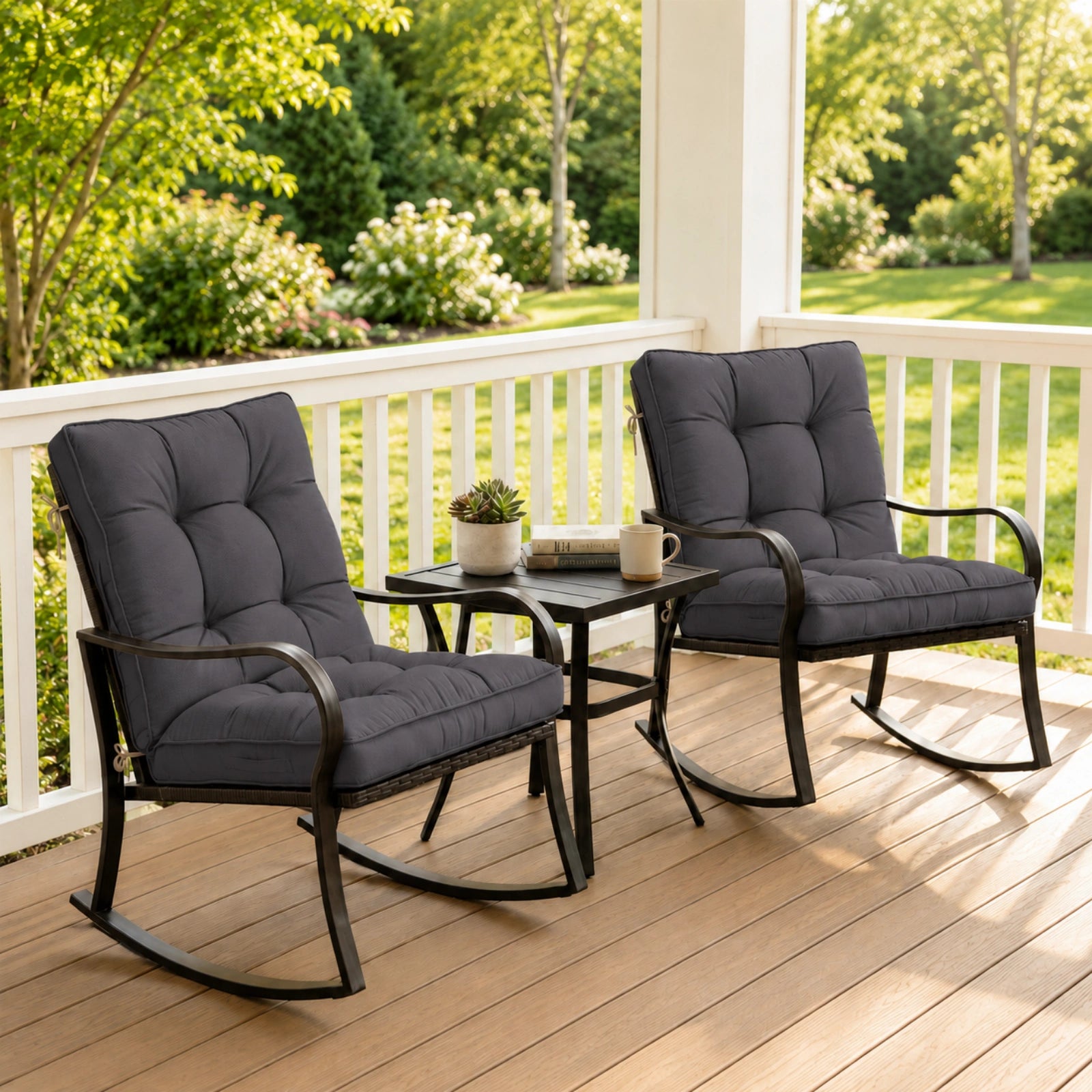 2 Pack Patio High Back Replacement Cushions-Gray