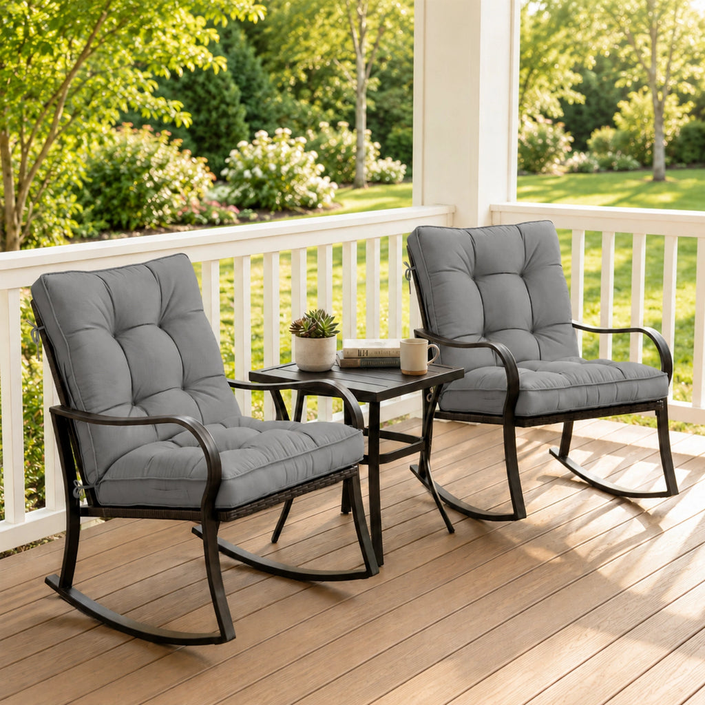 2 Pack Patio High Back Replacement Cushions-Light Gray