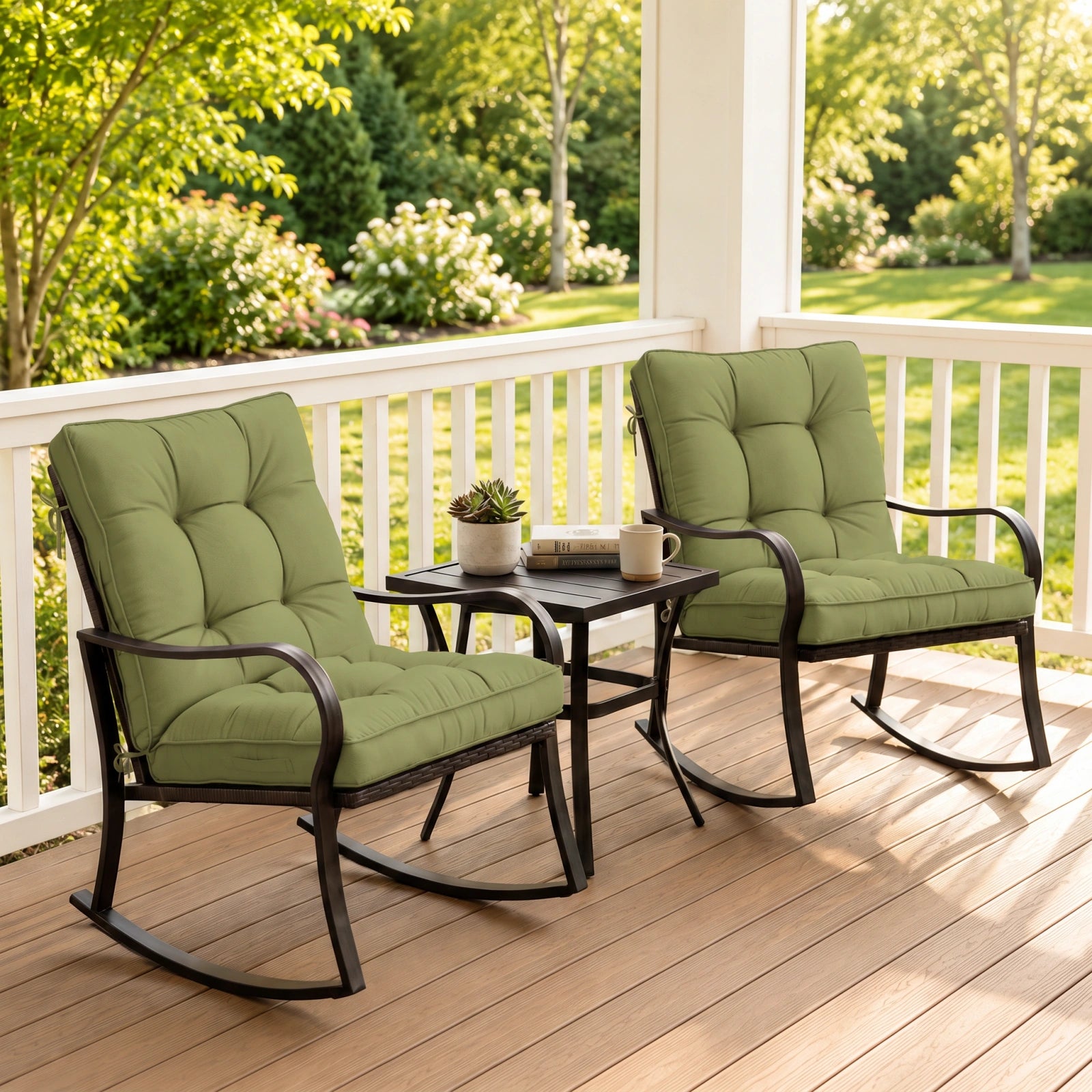 2 Pack Patio High Back Replacement Cushions-Light Green