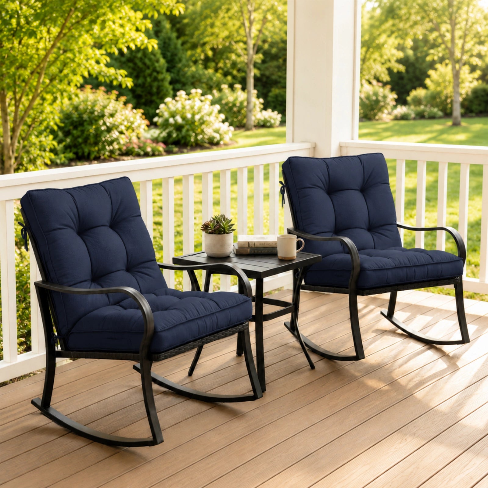 2 Pack Patio High Back Replacement Cushions-Navy