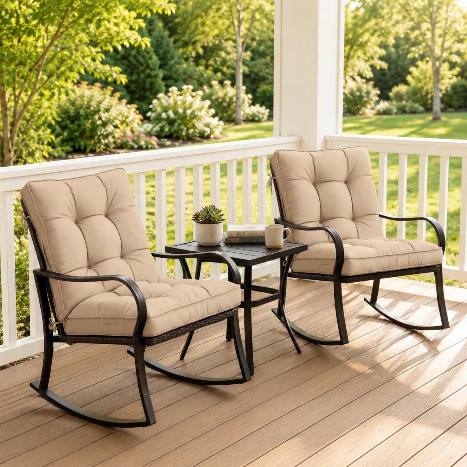 2 Pack Patio High Back Replacement Cushions-Sand