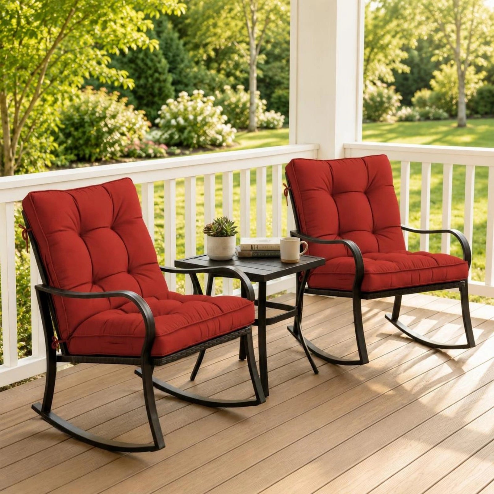 2 Pack Patio High Back Replacement Cushions-Terra Red