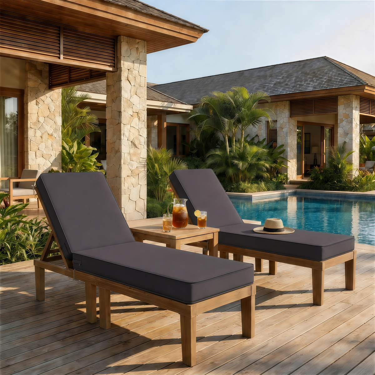 2 Pack Outdoor Chaise Lounge Cushions – Seat & Back Cushion Set