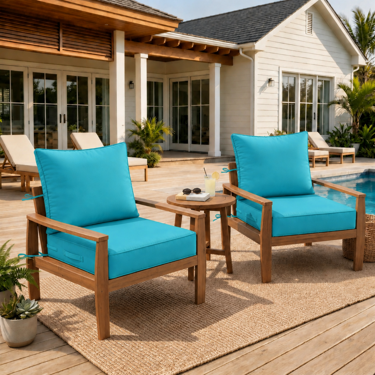 2 Pack Outdoor Deep Seat Cushion Pillow Set lakeblue