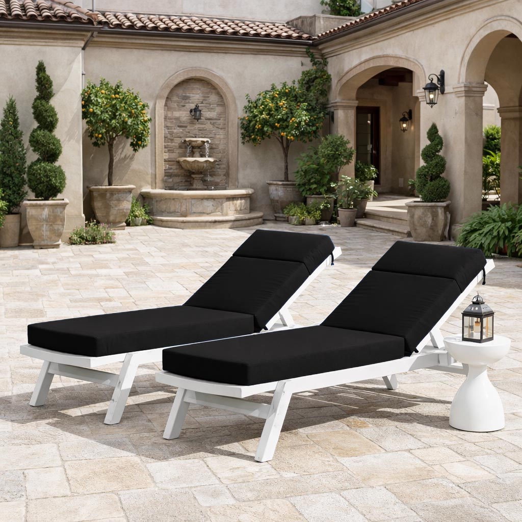 2 Pack Outdoor Chaise Lounge Cushions Black