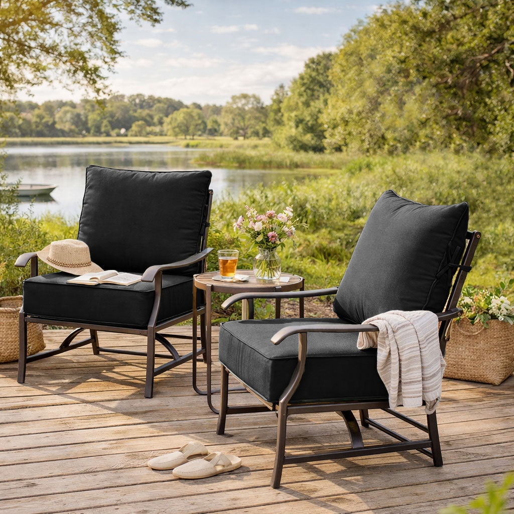 2 Pack Outdoor Deep Seat Cushion Pillow Set Black