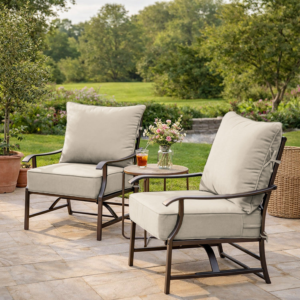 2 Pack Outdoor Deep Seat Cushion Pillow Set Cream