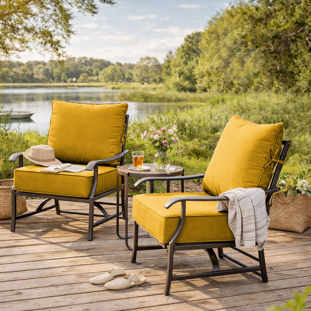 2 Pack Outdoor Deep Seat Cushion Pillow Set Yellow