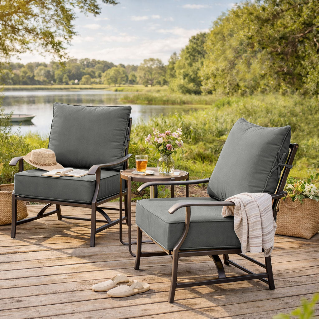 2 Pack Outdoor Deep Seat Cushion Pillow Set Light Gray