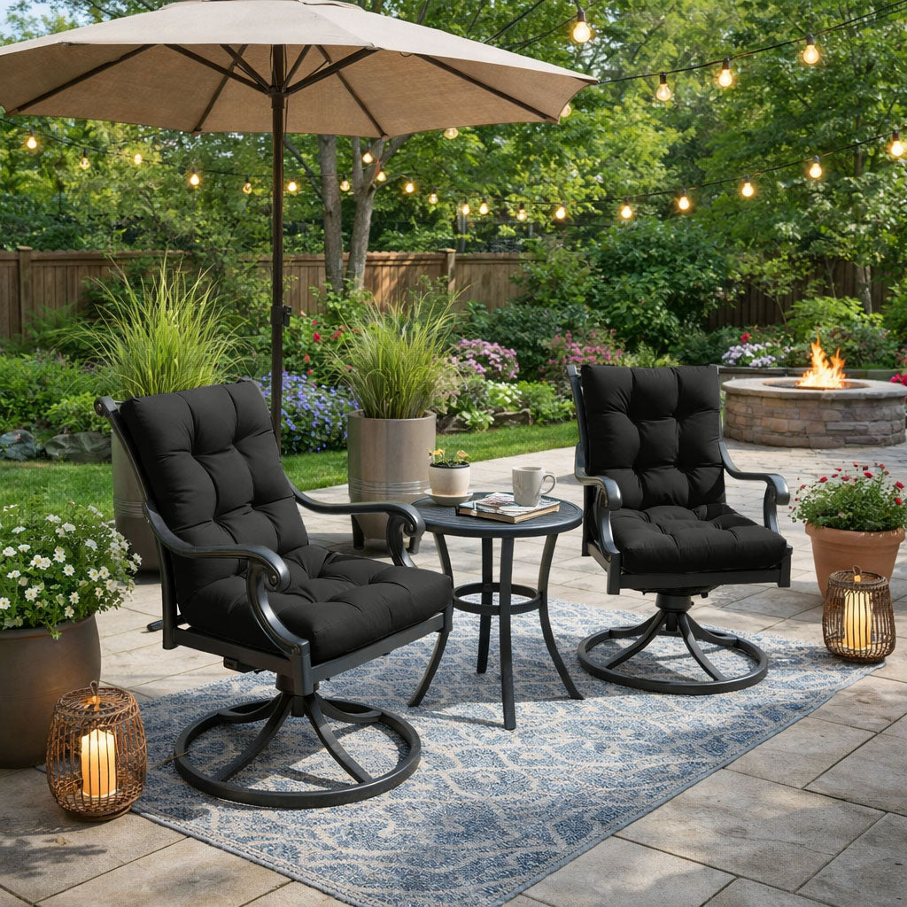 2 Pack Patio High Back Replacement Cushions Black 42 x 21 x 5 inch