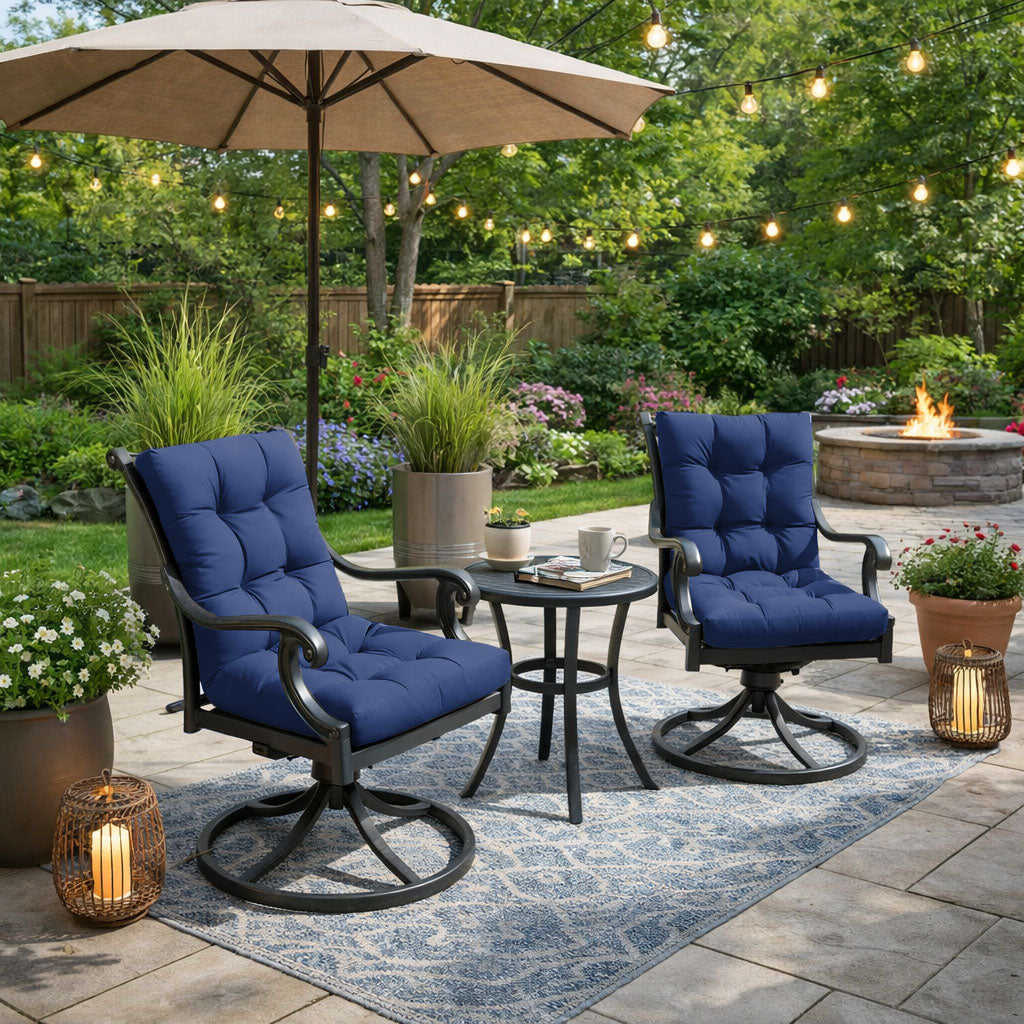 2 Pack Patio High Back Replacement Cushions Blue 42 x 21 x 5 inch