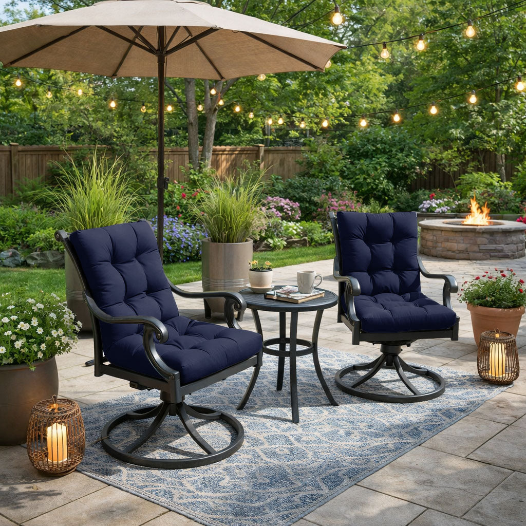 2 Pack Patio High Back Replacement Cushions Navy 42 x 21 x 5 inch