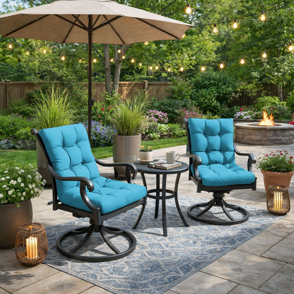 2 Pack Patio High Back Replacement Cushions Aqua Blue 42 x 21 x 5 inch