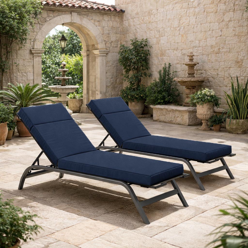 2 Pack Outdoor Chaise Lounge Cushions Navy
