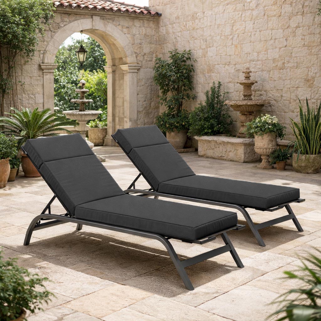 2 Pack Outdoor Chaise Lounge Cushions Charcoal