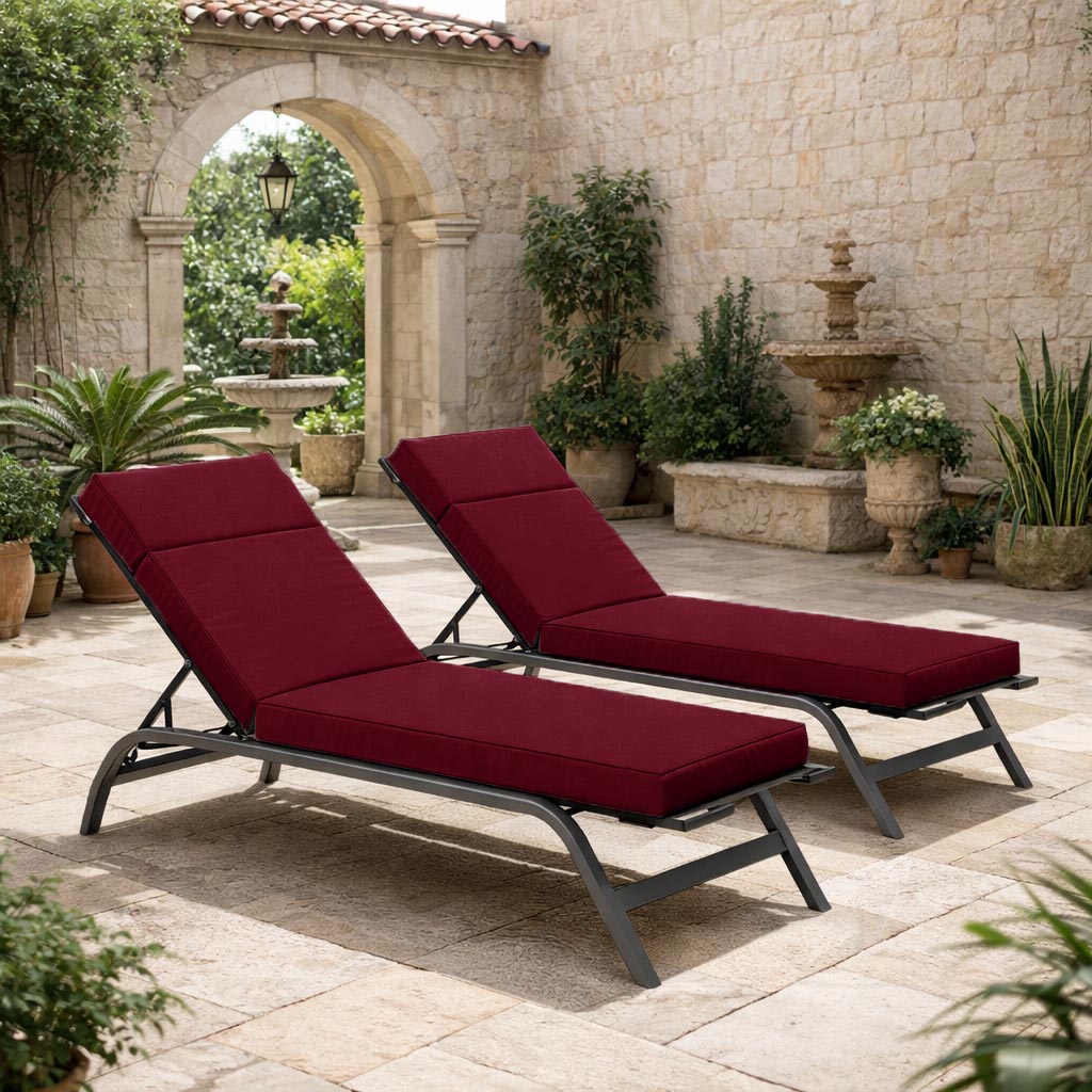 2 Pack Outdoor Chaise Lounge Cushions Burgundy