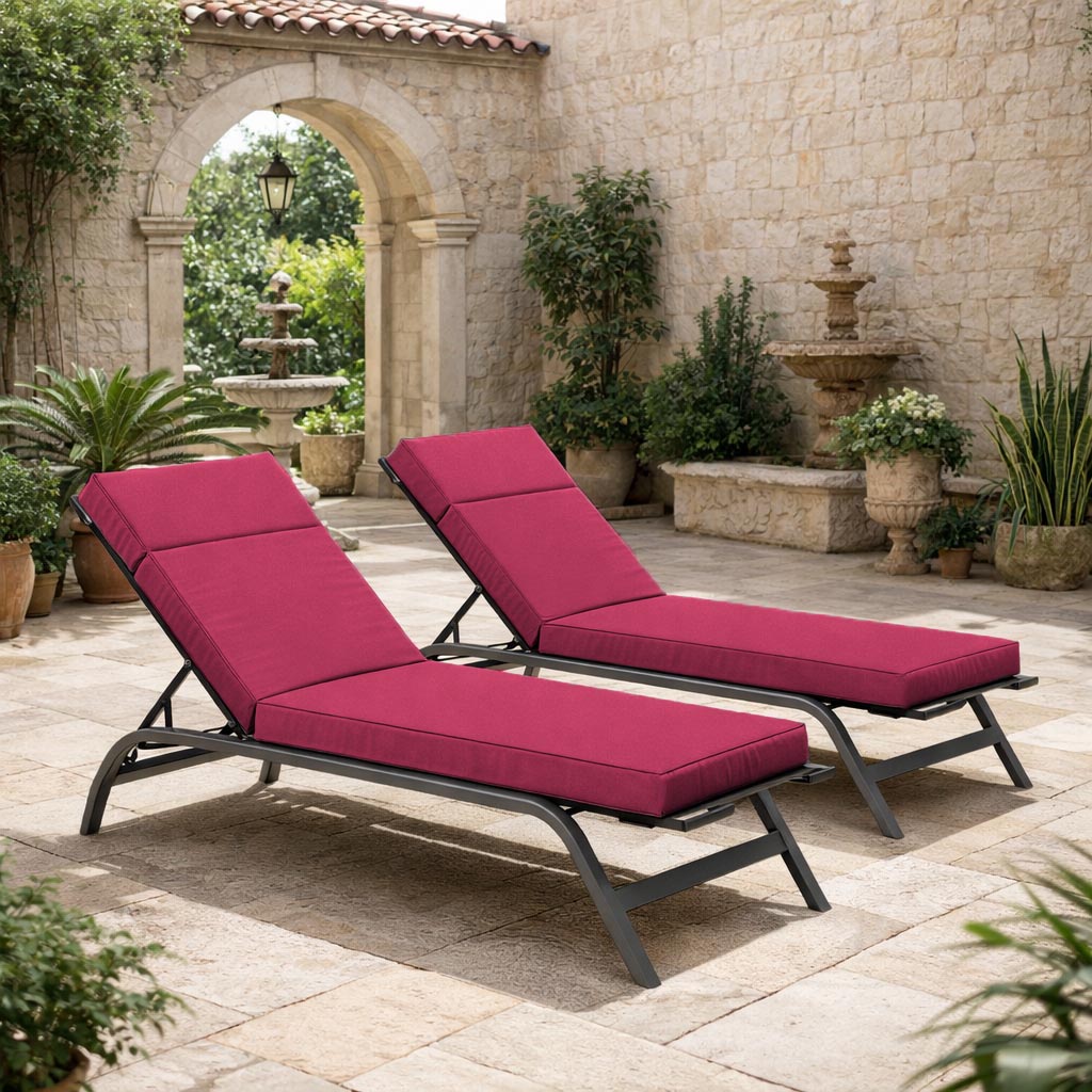 2 Pack Outdoor Chaise Lounge Cushions Pink