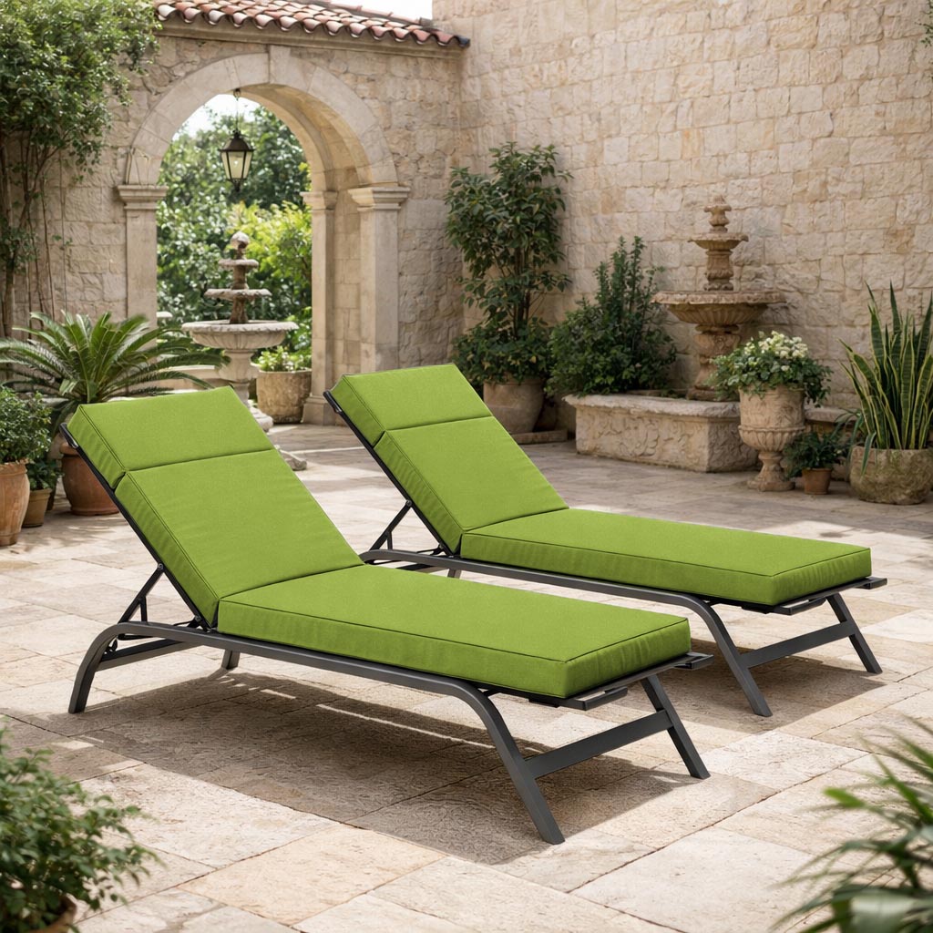 2 Pack Outdoor Chaise Lounge Cushions Grass Green