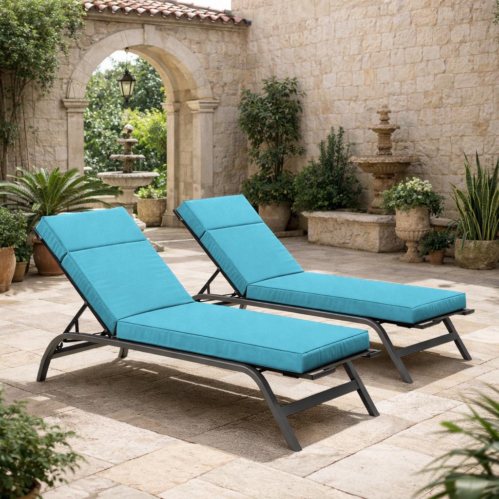 2 Pack Outdoor Chaise Lounge Cushions Aqua Blue