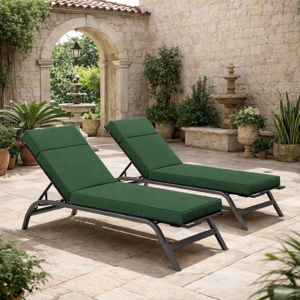 2 Pack Outdoor Chaise Lounge Cushions Olive Green