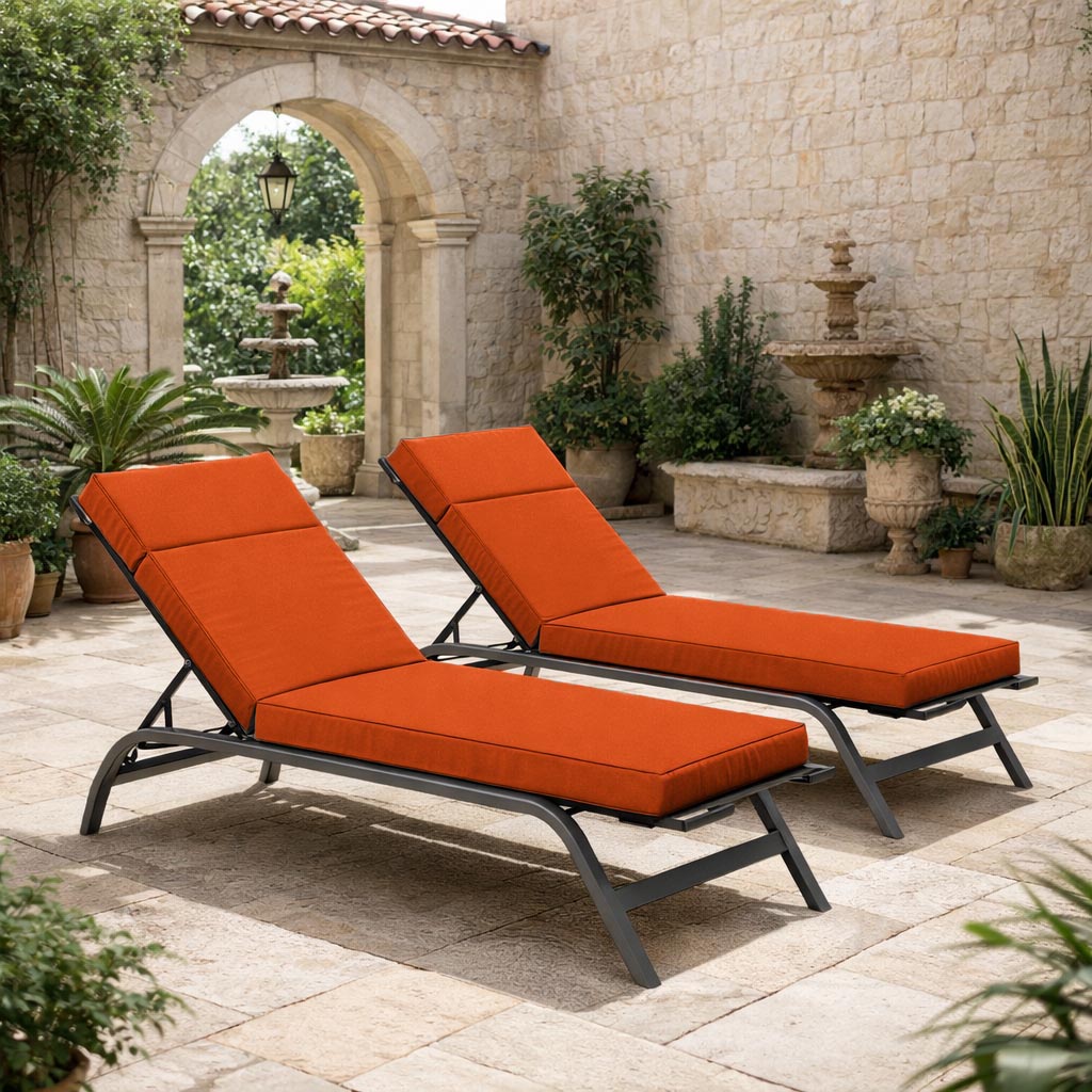 2 Pack Outdoor Chaise Lounge Cushions Orange Red