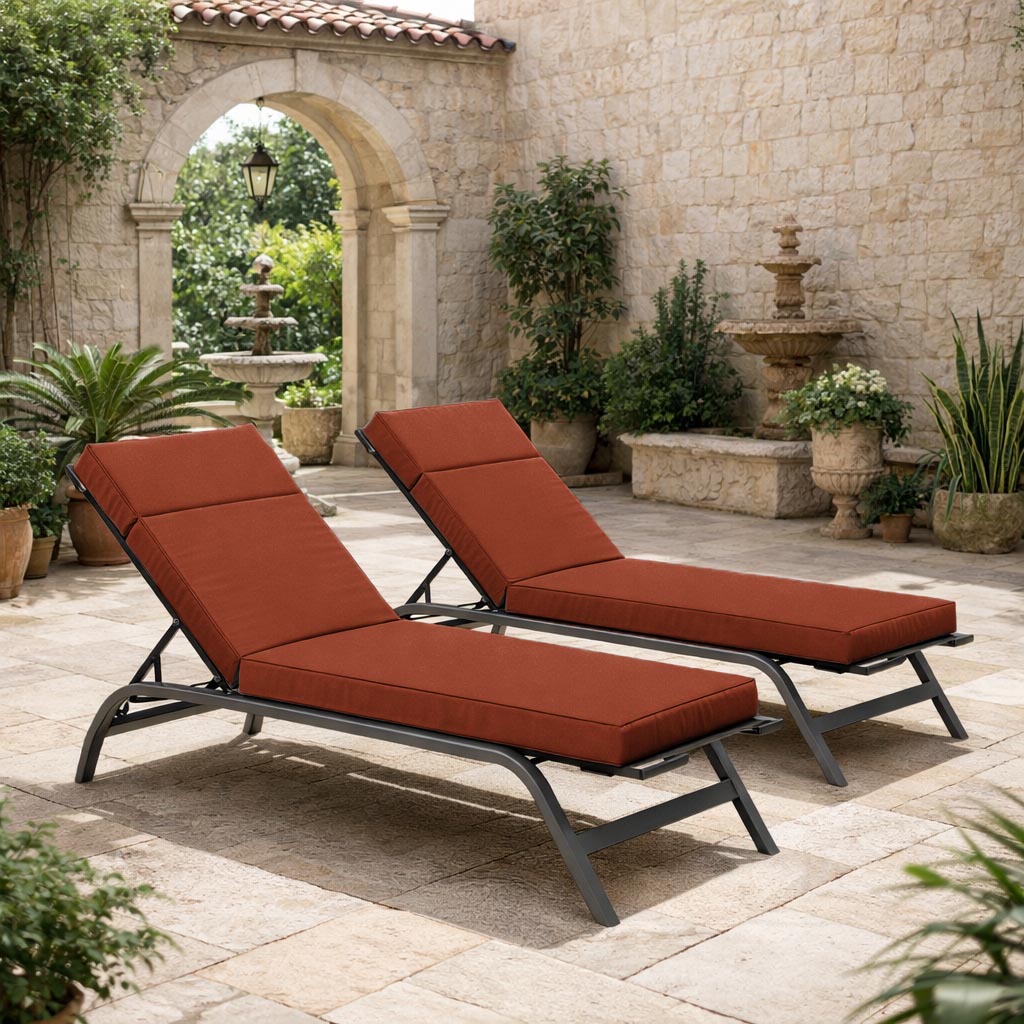 2 Pack Outdoor Chaise Lounge Cushions Terra Red