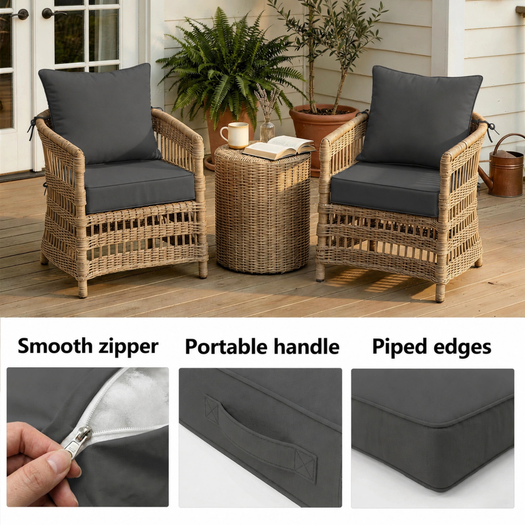 2 Pack Patio Cushion & Pillow Cover Set