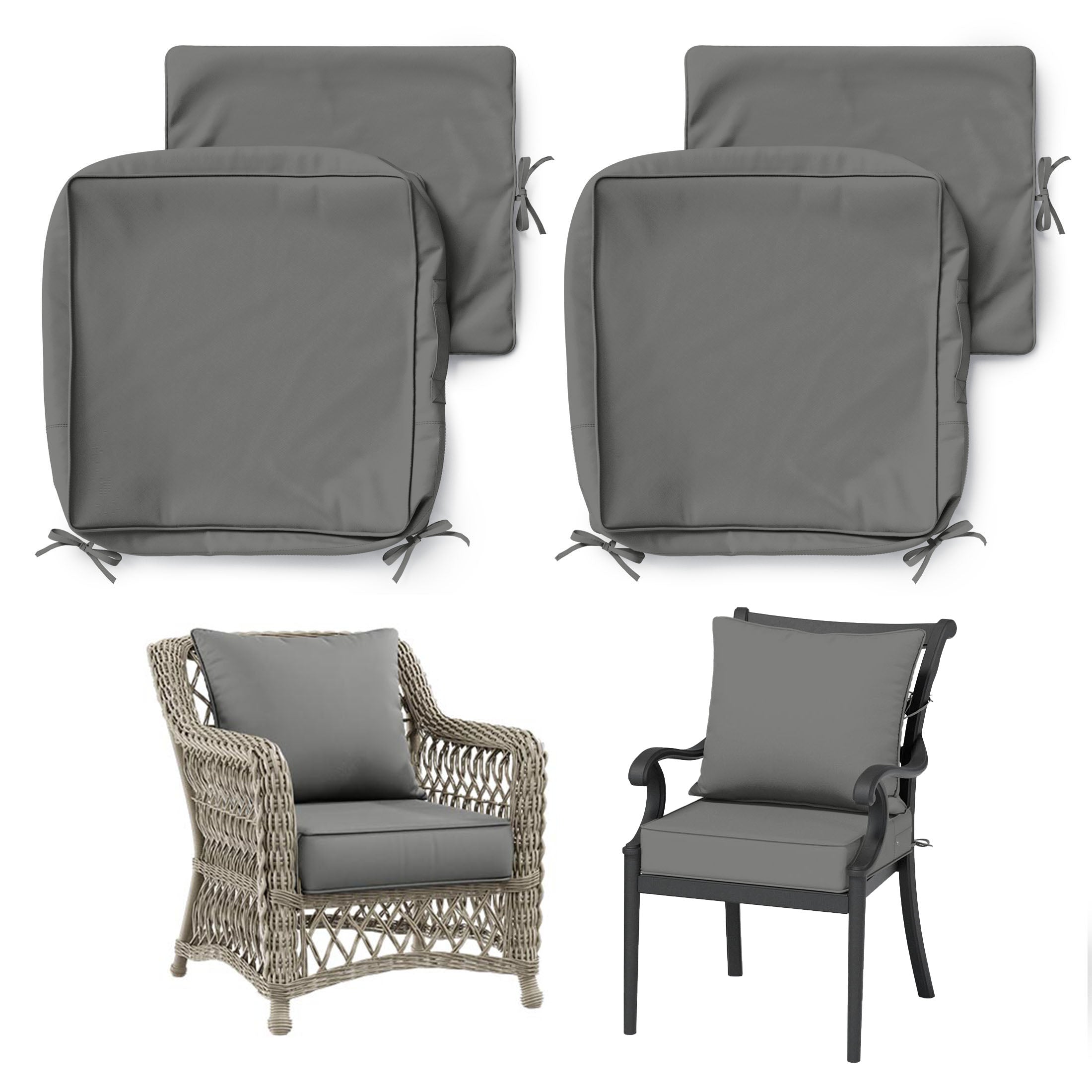 2 Pack Patio Cushion & Pillow Cover Set Light Gray