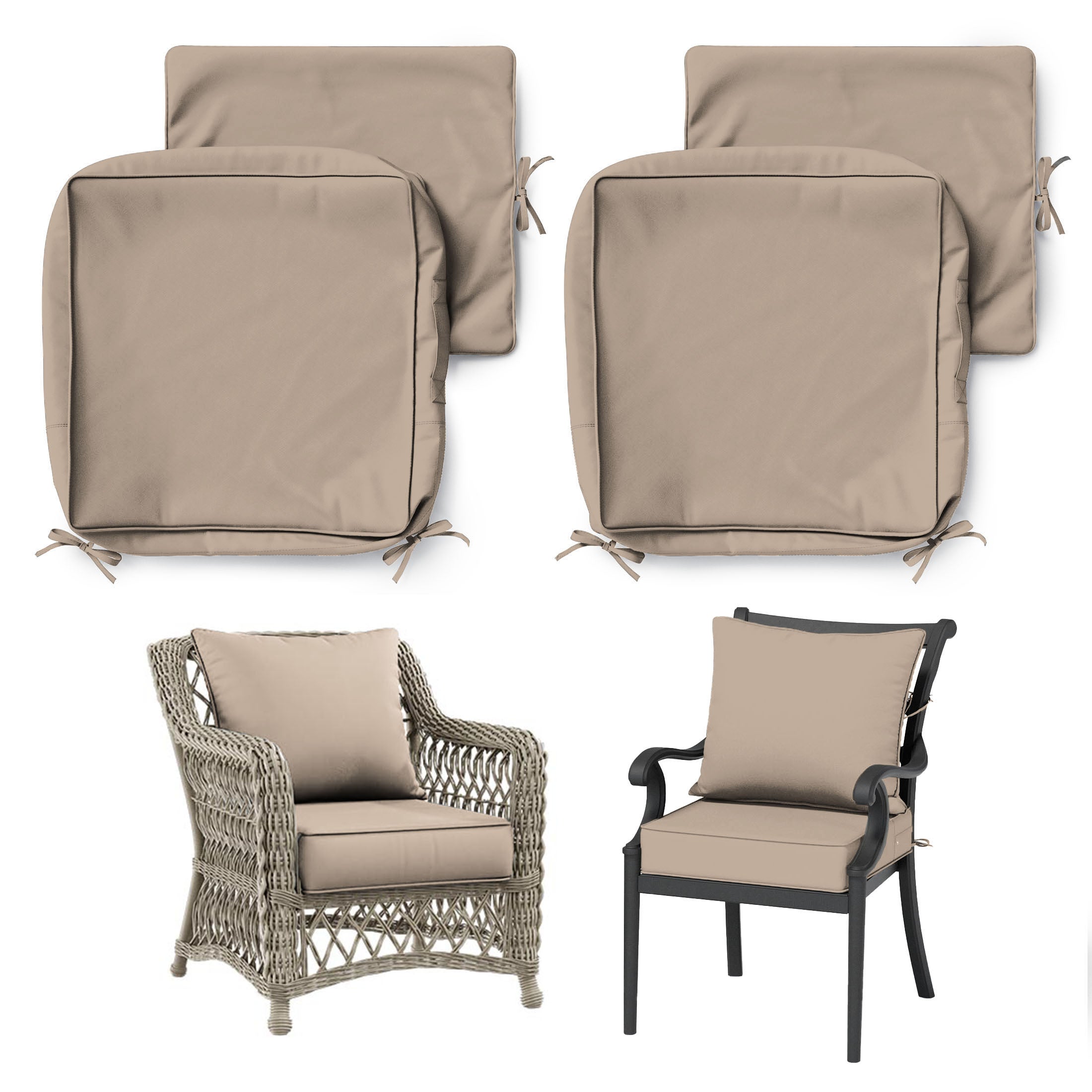 2 Pack Patio Cushion & Pillow Cover Set Sand