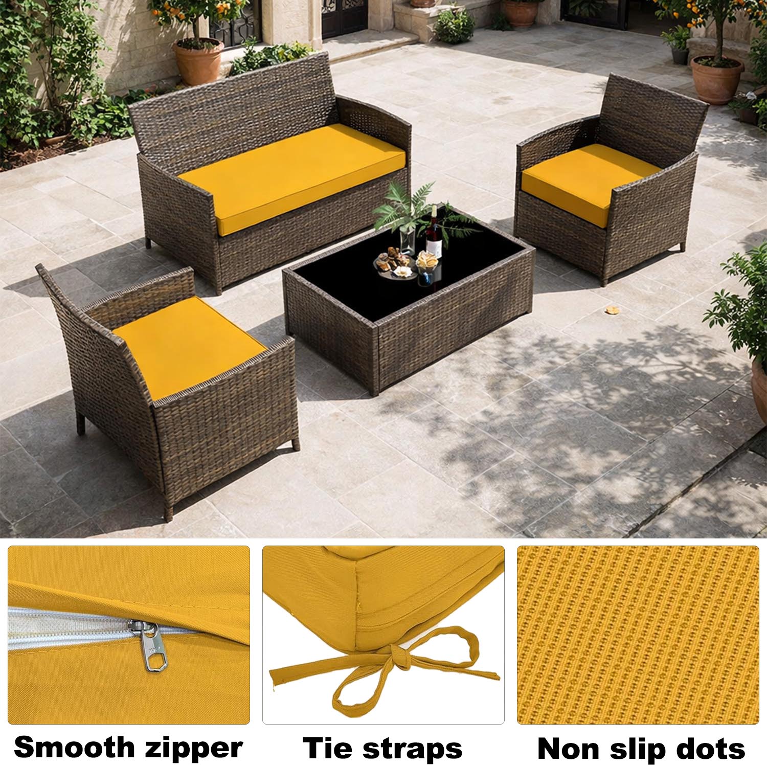 3PCS Patio Seat Cushion Set-