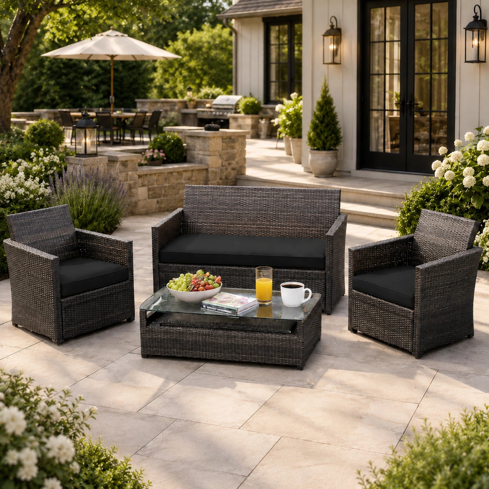 3PCS Patio Seat Cushion Set-Black-