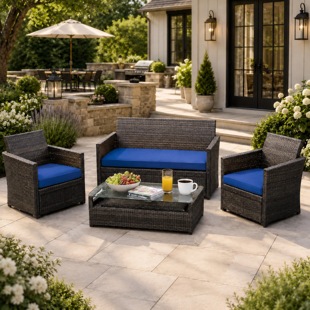 3PCS Patio Seat Cushion Set-Blue-