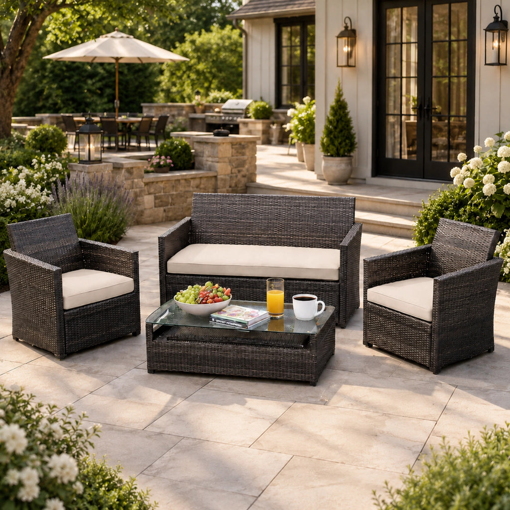 3PCS Patio Seat Cushion Set-Cream-