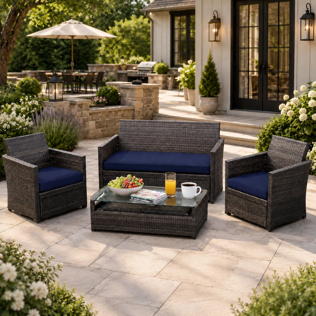 3PCS Patio Seat Cushion Set-Navy-