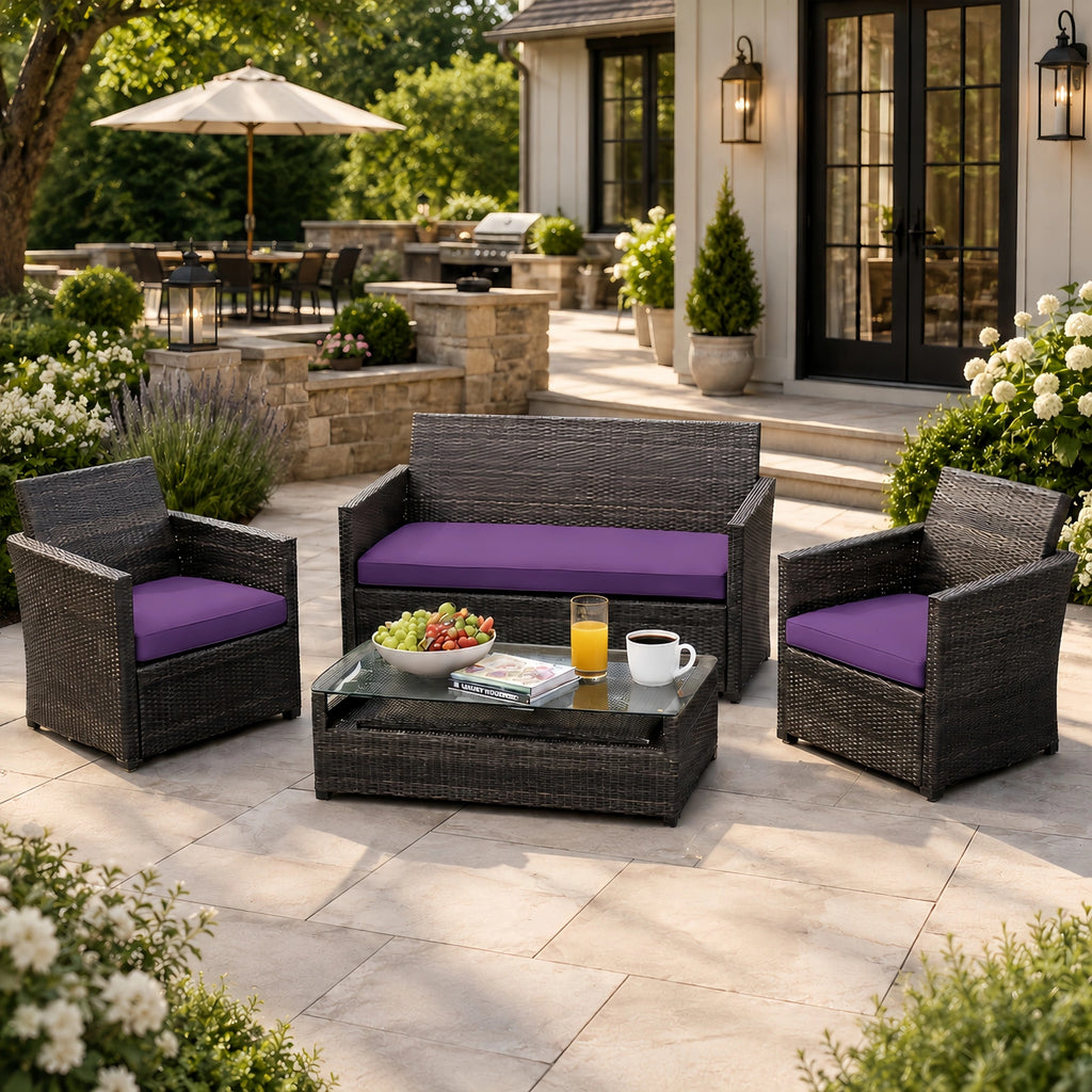 3PCS Patio Seat Cushion Set-Purple-