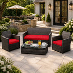 3PCS Patio Seat Cushion Set-Red-