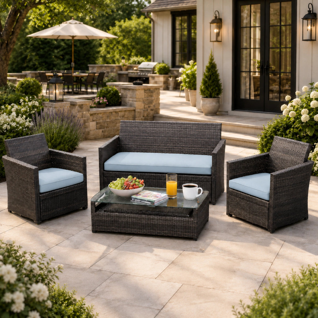 3PCS Patio Seat Cushion Set-Sky Blue-