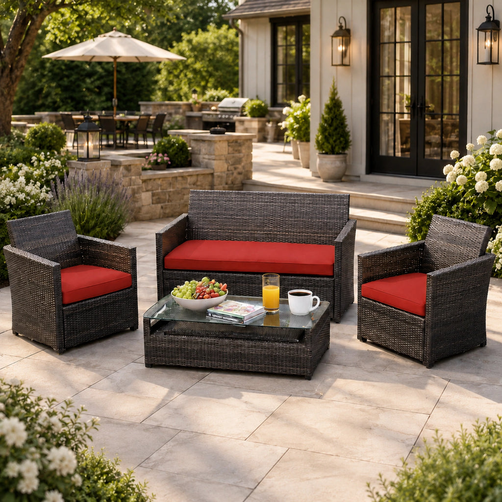 3PCS Patio Seat Cushion Set-Terra Red-