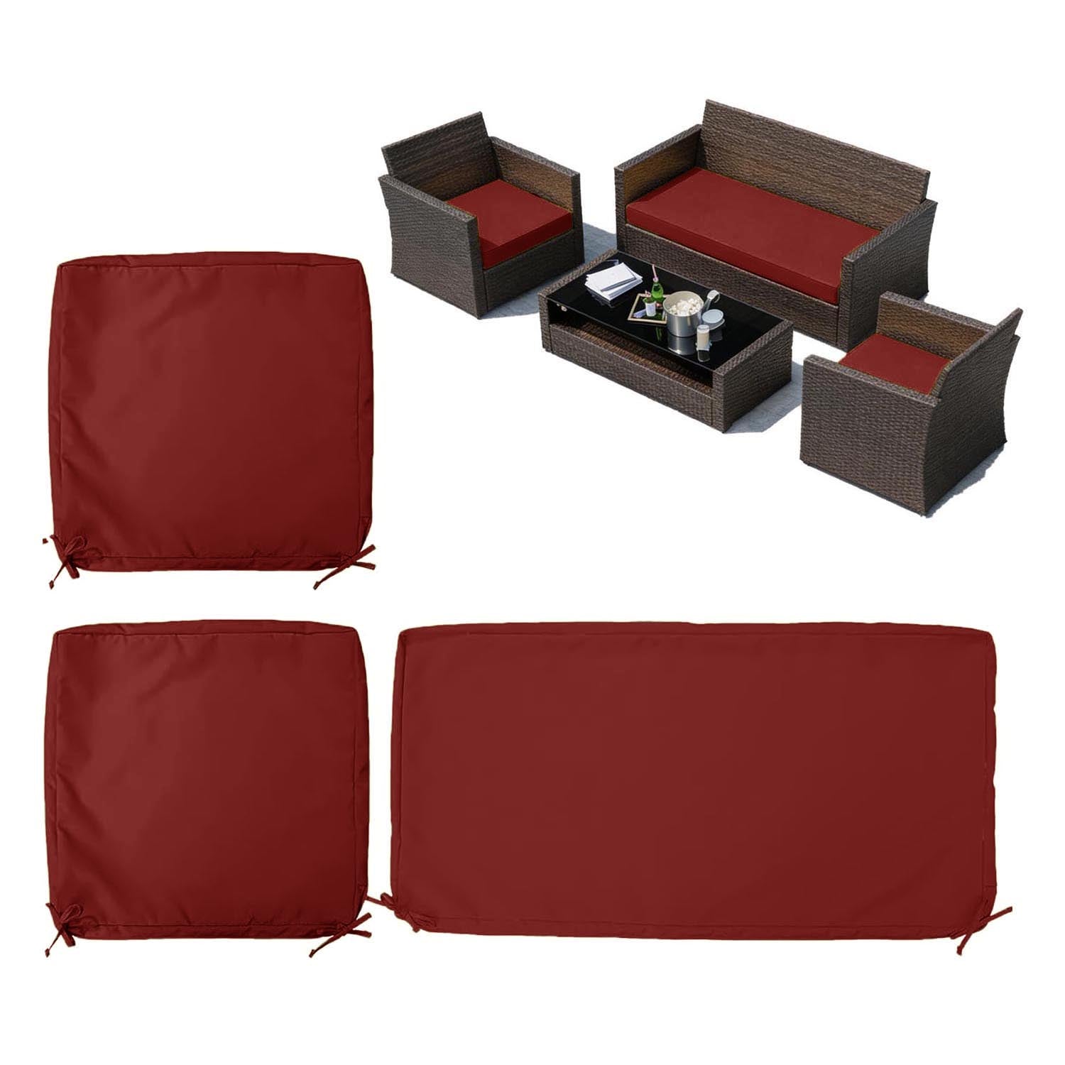 3PCS Outdoor Seat Replacement Cushion Covers Burgundy