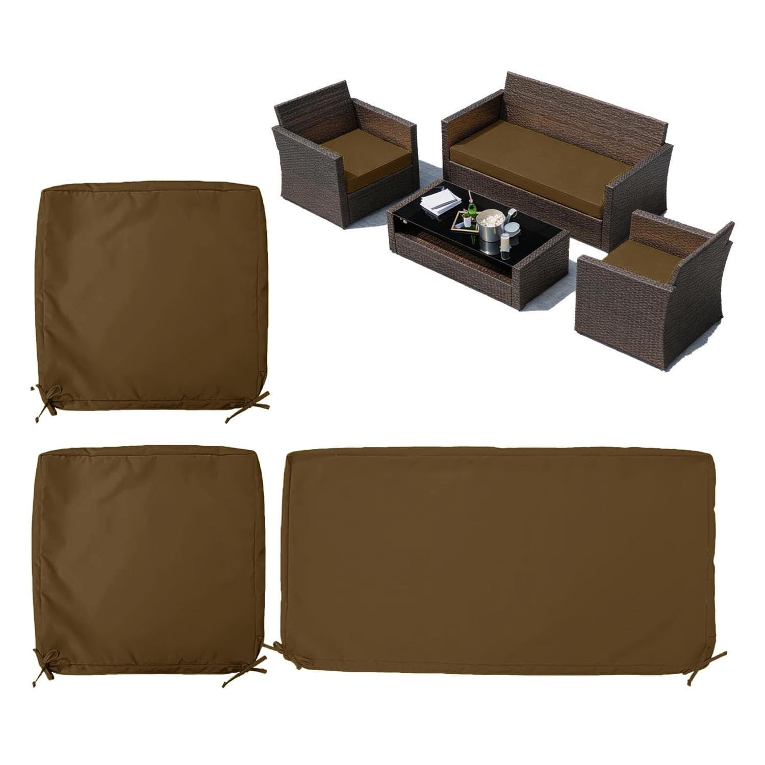 3PCS Outdoor Seat Replacement Cushion Covers Brown