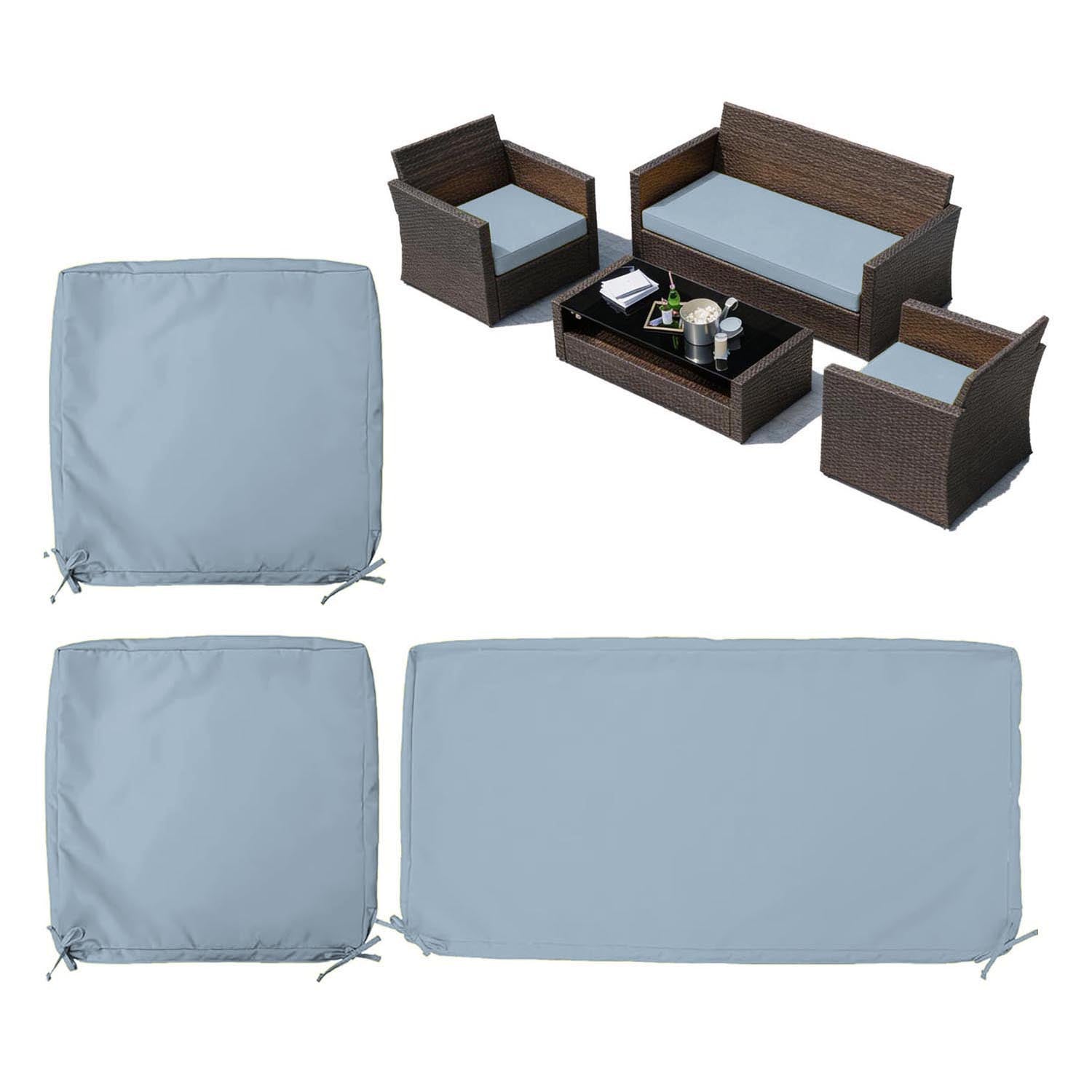 3PCS Outdoor Seat Replacement Cushion Covers Sky Blue