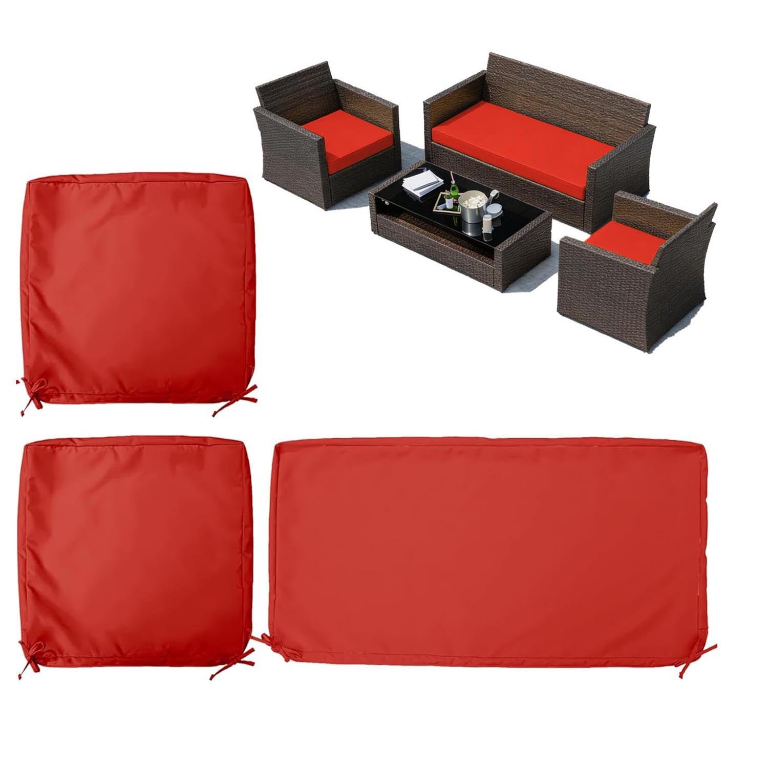 3PCS Outdoor Seat Replacement Cushion Covers Red